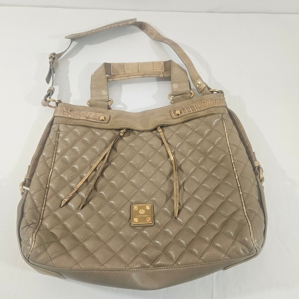 Francesco Biasia Handbag Beige Leather/Gold Heardware w/Bag~EUC